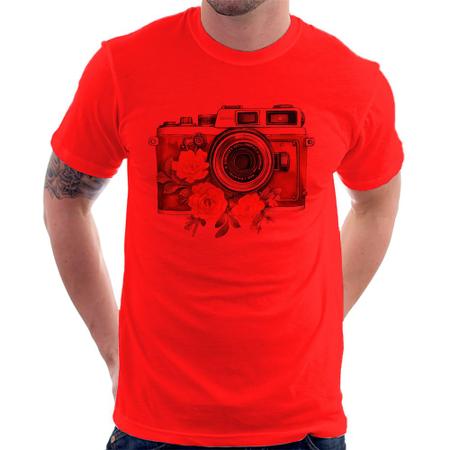 Imagem de Camiseta Máquina Fotográfica Vintage e Flores - Foca na Moda