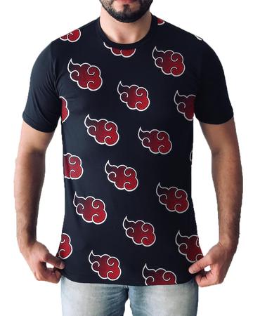 Camisetas Naruto 12 modelos disponíveis tecido 100% algodão fio 30.1, Preta  com símbolo da AKATSUKI.