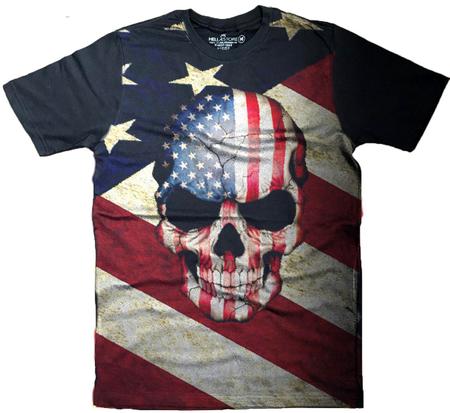 Imagem de Camiseta Masculina De Caveira Skull USA Bandeira Estados Unidos Camisa Preta Oversized Long
