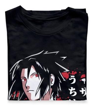 Camiseta Manga Curta com Estampa Sasuke Preto