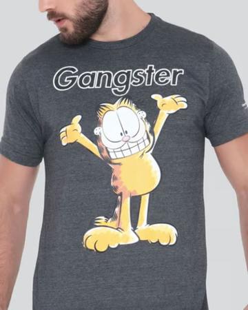 Camiseta Masculina Garfield Personagem Malha Algodão Confortável Gangster Imagem de Camiseta Masculina Garfield Personagem Malha Algodão Confortável Gangster