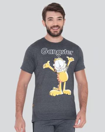 Camiseta Masculina Garfield Personagem Malha Algodão Confortável Gangster Imagem de Camiseta Masculina Garfield Personagem Malha Algodão Confortável Gangster
