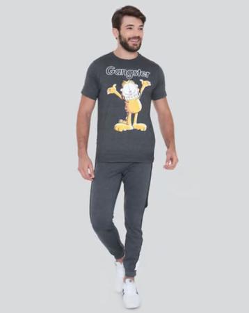 Camiseta Masculina Garfield Personagem Malha Algodão Confortável Gangster Imagem de Camiseta Masculina Garfield Personagem Malha Algodão Confortável Gangster