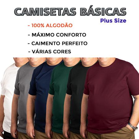 Imagem de Camiseta Masculina Manga Curta Plus Size 100% Algodão Tamanho Grande 48 ao 66