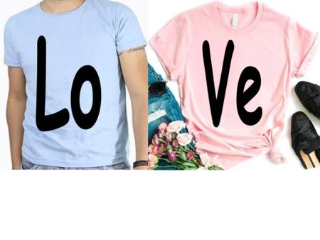 Imagem de Camiseta Namorados Kit  Casal Rosa e Azul Love Amor Unissex Presente