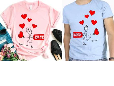 Imagem de Camiseta Namorados Kit  Casal Rosa e Azul Love Amor Unissex Presente