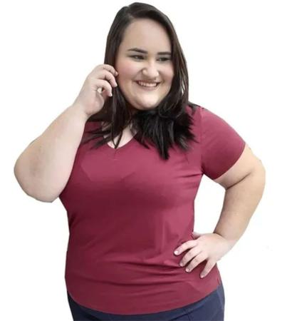 Imagem de Camiseta Plus Size Gola V Feminina Lisa Algodão XG ao XG8