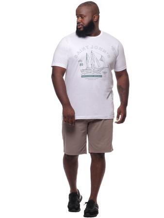 Camiseta Plus Size Masculina Algodão Barco Branca