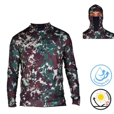 Imagem de Camiseta Proteção Paintball Esportiva Tático Militar Camiseta Uv Balaclava Mascara Manga Comprida