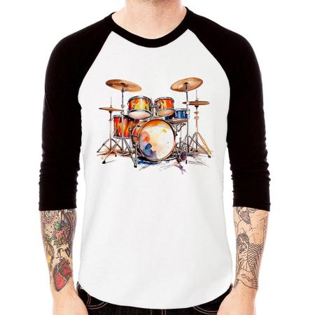 Imagem de Camiseta Raglan Bateria Watercolor Manga 3/4 - Foca na Moda