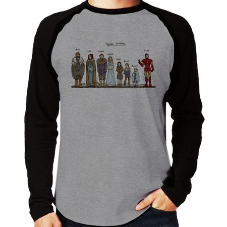 Camiseta Raglan House Stark Tony Stark Manga Longa - Foca na Moda Imagem de Camiseta Raglan House Stark Tony Stark Manga Longa - Foca na Moda