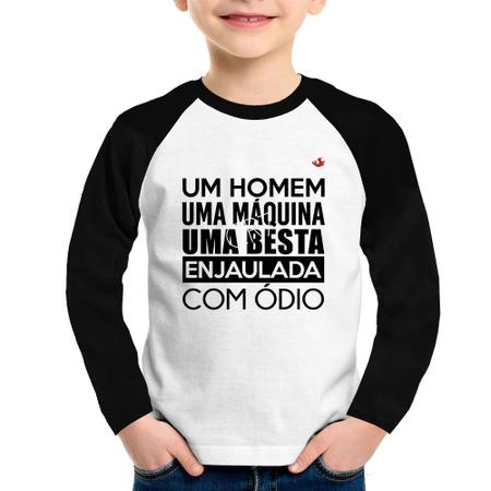 Imagem de Camiseta Raglan Infantil Um homem, uma máquina, uma besta enjaulada com ódio Manga Longa - Foca na Moda