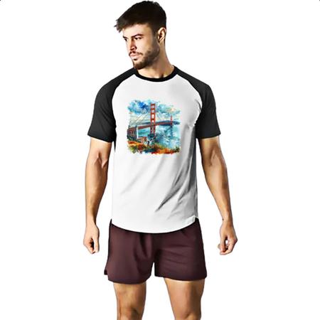 Imagem de Camiseta Raglan Ponte Golden Gate watercolor