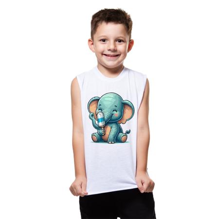 Imagem de Camiseta Regata Infantil Meino Menina Elefante Elefantinho Safari Zoológico Zoo