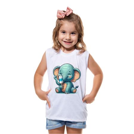 Imagem de Camiseta Regata Infantil Meino Menina Elefante Elefantinho Safari Zoológico Zoo