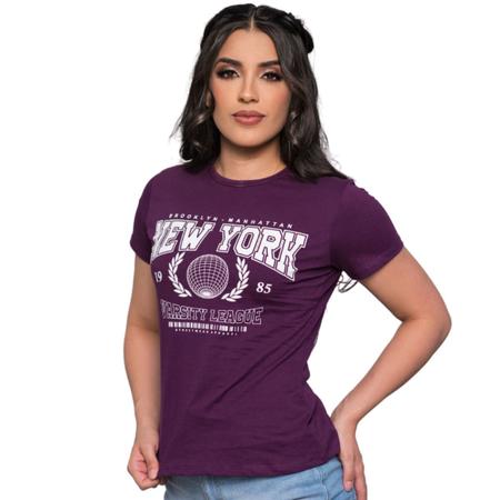 Camiseta T-Shirt Feminina 100% Algodão Roxa Estampa New York - EA - Camiseta  Feminina - Magazine Luiza