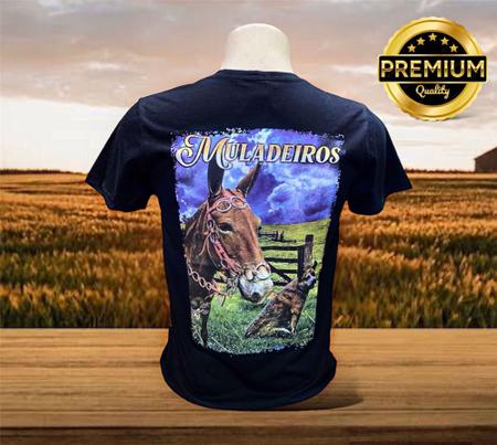 Imagem de Camisetas Country Muladeiro e Cavalgada Preto/Black Fio 30.1 Penteado 100% Algodão Alto Qualidade