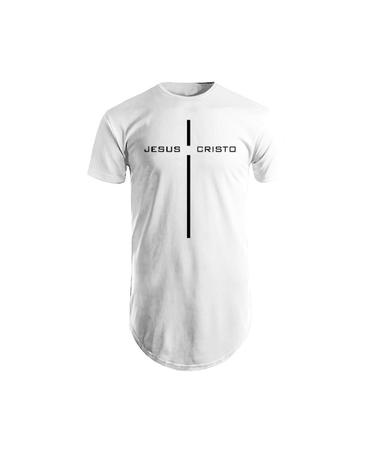 Imagem de Camisetas Longline Masculinas Swag Oversize Camisas Estampada Cruz Básica Algodão Blusa Cruz Gospel Evangélica Cristão Jesus Cristo Presente