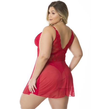 Imagem de Camisola Sexy Tule E Renda Com Calcinha Fio Duplo Plus Size