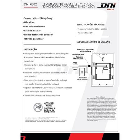 Imagem de Campainha Musical Ding Dong 220V Branco Com Fio Para Porta