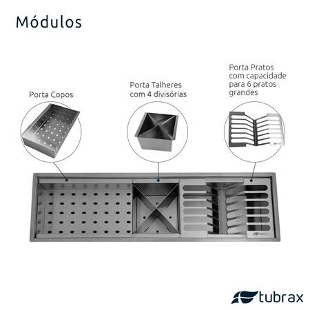 Imagem de Canal Úmido Organizador Calha De Cozinha em Aço Inox 304 C/3 Módulos e Tampa - Tubrax