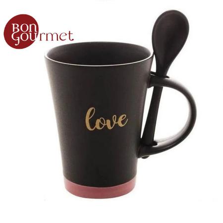 Imagem de Caneca Cerâmica C Colher Love Preto 310ml Bon Gourmet 28545