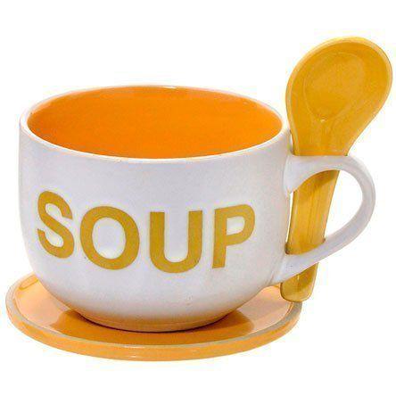 Imagem de Caneca ceramica sopa br/amarelo colher 470 ml