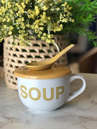 Imagem de Caneca ceramica sopa br/amarelo colher 470 ml