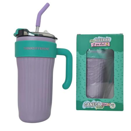 Imagem de Caneca Copo Térmico 860Ml Aço Inox Com Tampa Canudo E Alça