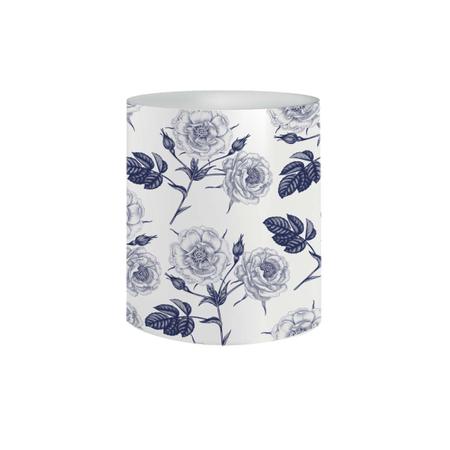 Imagem de Caneca de Porcelana Decorativa Flores Rosas Azul 325mL