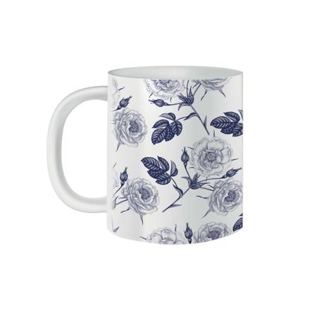 Imagem de Caneca de Porcelana Decorativa Flores Rosas Azul 325mL