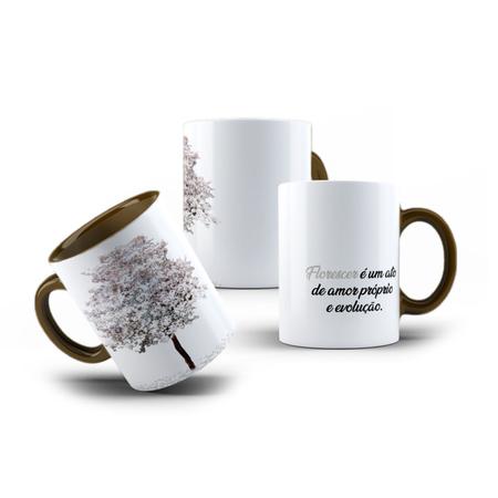 Imagem de Caneca de Porcelana Ipê Branco com Frases e Flor Florescer