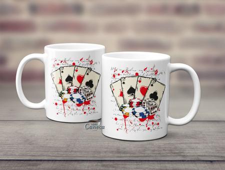 Caneca Poker Baralho Jogador Cartas Fichas Naipes Cassino