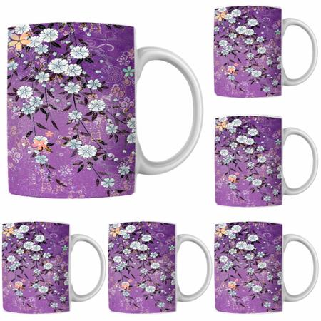 Caneca Porcelana Xícara de Café Chá Roxa Florida Kit 4 Unid - PN Imagem de Caneca Porcelana Xícara de Café Chá Roxa Florida Kit 4 Unid