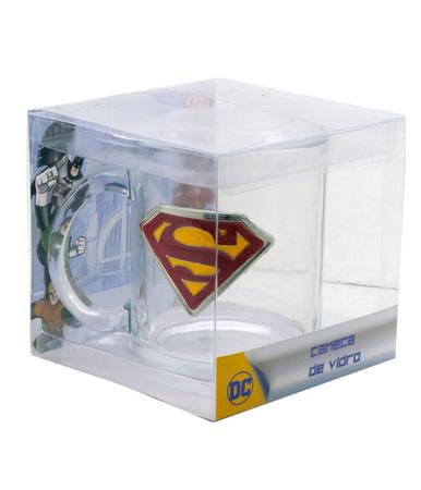 Imagem de Caneca Vidro Brasão Metal Superman 370Ml - Liga Da Justiça