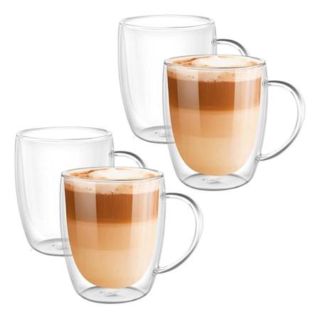 Imagem de Caneca Vidro Duplo Borossilicato 350Ml Kit 4X Unidades