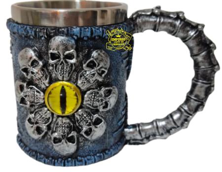 Imagem de Caneca viking medieval caveiras olho resinada inox skull 400ml