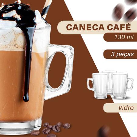 Imagem de Canecas Vidro Lungo Chá Café 130ml Conjunto 3 Pçs - Dolce Home