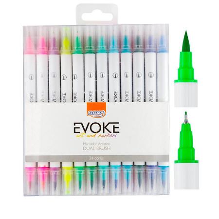 Imagem de Caneta Brush Pen Ponta Dupla BRW Evoke Dual Brush c/ 24 Cores