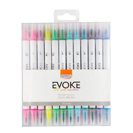 Imagem de Caneta Brush Pen Ponta Dupla BRW Evoke Dual Brush c/ 24 Cores