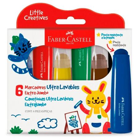 Imagem de Caneta Hidrográfica Extra Jumbo Little Creatives 6 Cores - Faber-Castell