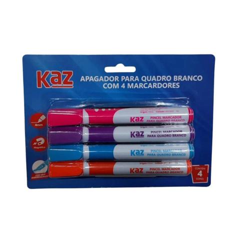Imagem de Caneta p/ Quadro Branco, Kit 4 canetas, Apagador com Suporte, Tons Pastéis, Kz3004