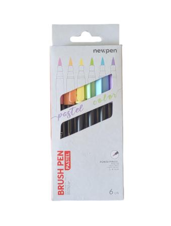 Imagem de Caneta Pincel Brush Pen Pastel Newpen Kit C/6 Cores