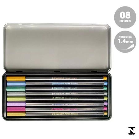 Caneta Stabilo Pen Metallic Estojo com 8 Unidades Imagem de Caneta Stabilo Pen Metallic Estojo com 8 Unidades