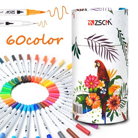 Imagem de Canetas marcadoras ZSCM Duo Tip Brush 60 cores de tinta à base de água