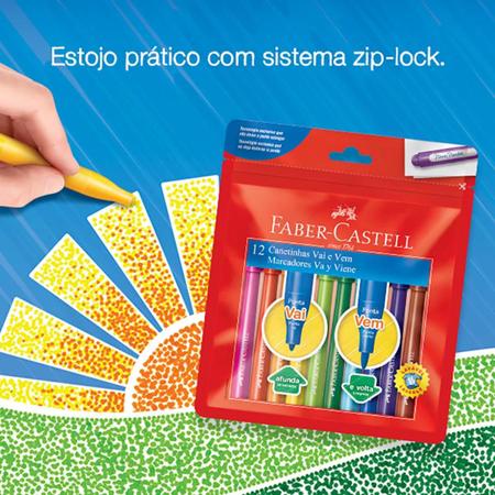 Imagem de Canetinha vai e vem Faber Castell com 12 cores, ponta afunda e volta