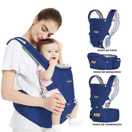 Imagem de Canguru Ergonômico Para Bebê 12 Posições 3 Em 1 Azul Até 20Kg Transporte Seguro Viagem Passeio