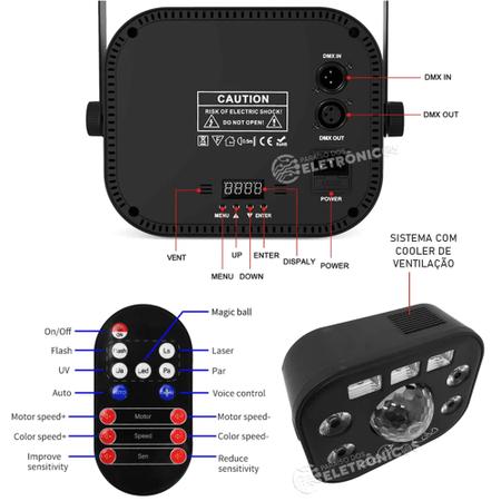 Imagem de Canhão Led 5in1 Strobo Luz Ultravioleta Lasers De Projeção Fácil DE Configurar WS5803