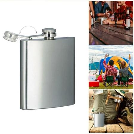 Imagem de Cantil de Bolso Aço Inox 230ml Bebida Porta Whisky Garrafinha Garrafa Bar Frasco Whiskeira Vodka Gin Drinks 8 oz