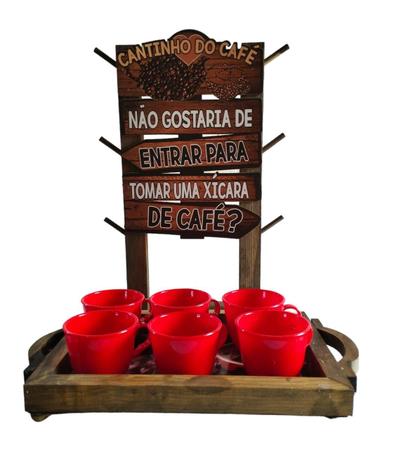 Imagem de Cantinho Do Café 6 Xícaras 170ml Acrílicas Com Suporte E Bandeja De Madeira Coffee Vermelho Dona Florinda